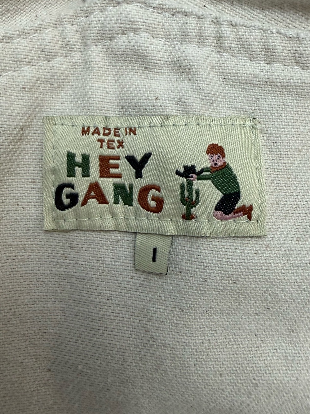 Hey Gang | Cream Canvas Knee Patch BIB Overalls | Natural Denim | Size 1 - Small - Picture 5 of 7